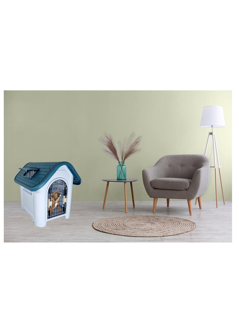 أن ان سي بيتس بيت للكلاب مع باب قابل للقفل، ونافذة قابلة للرفع، وفتحات تهوية، بيت قوي مقاوم للماء للكلاب الصغيرة والمتوسطة الحجم، مثالي للاستخدام الداخلي والخارجي، سهل التجميع 66 سم (أزرق) - Image 5