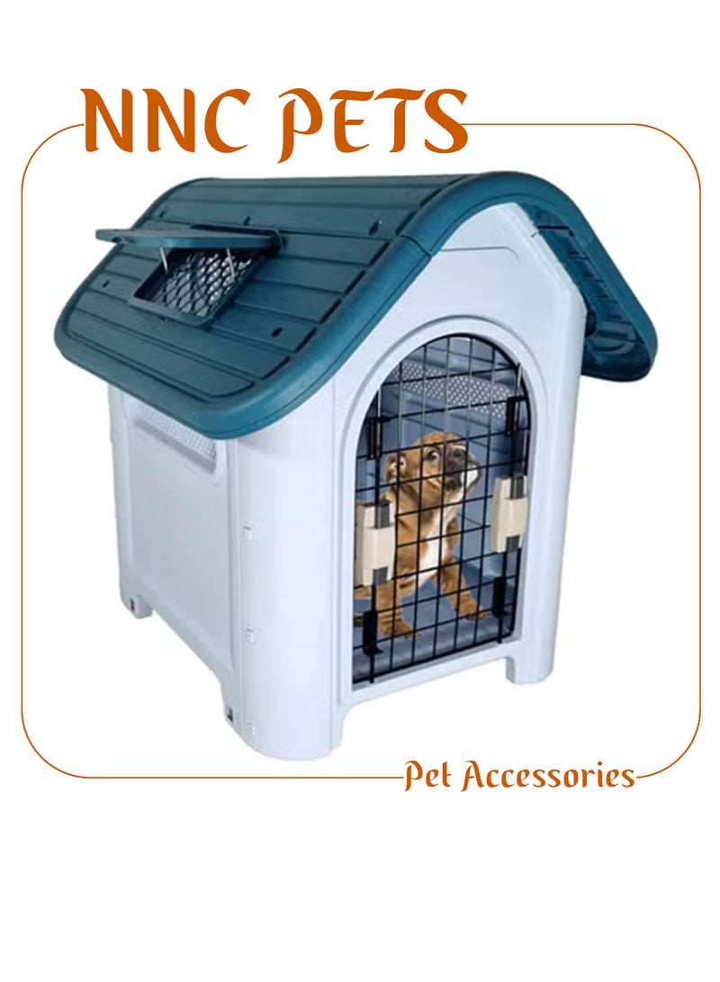 أن ان سي بيتس بيت للكلاب مع باب قابل للقفل، ونافذة قابلة للرفع، وفتحات تهوية، بيت قوي مقاوم للماء للكلاب الصغيرة والمتوسطة الحجم، مثالي للاستخدام الداخلي والخارجي، سهل التجميع 66 سم (أزرق) - Image 1