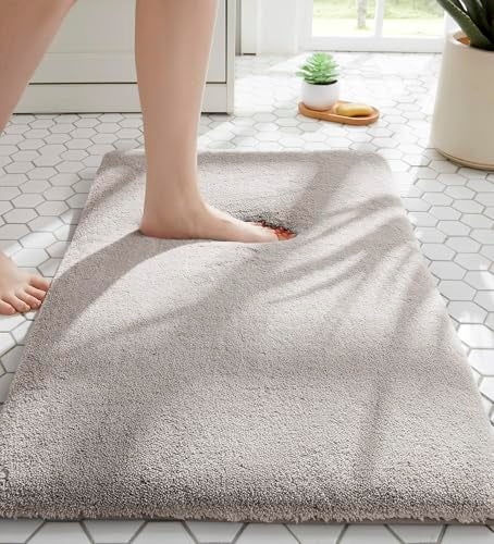 MINIDEAR Bathroom Rugs 24x17 Tan Thick Memory Foam Bath Mat Ultra Soft Plush Fluffy NonSlip Quick Dry Absorbent Washable Floor Microfiber Mat for Tub Home Decor Accessories - Image 1