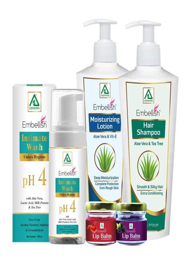 Aplomb Embellish Winter Bathing & Body Care Essential Kit Combo Pack (Intimate Wash, Hair Shampoo, Moisturising & Nourishing Body Lotion, Strawberry Lip Balm, Blackberry Lip Balm) - Image 2