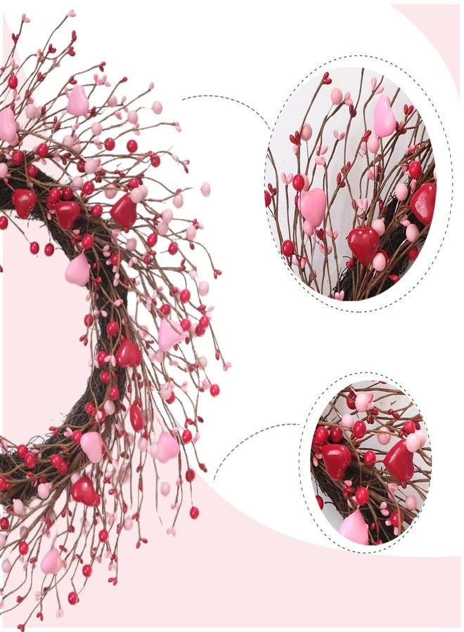 Egolot 20 Inch Valentine Heart Berries Wreath for Front Door, Pink Valentine’s Day Wreath for Indoor Outdoor, Valentine Heart Wreaths for Wedding Doors Windows Walls - Image 2