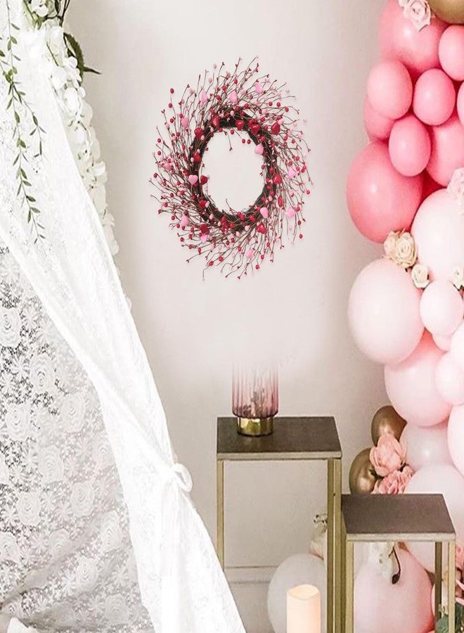 Egolot 20 Inch Valentine Heart Berries Wreath for Front Door, Pink Valentine’s Day Wreath for Indoor Outdoor, Valentine Heart Wreaths for Wedding Doors Windows Walls - Image 3