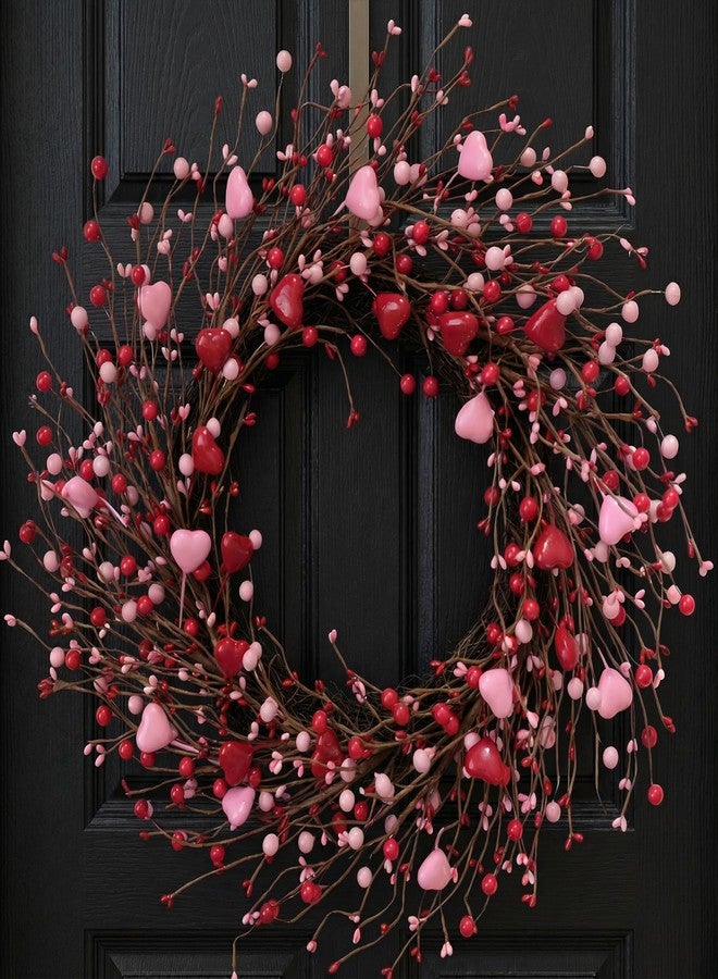 Egolot 20 Inch Valentine Heart Berries Wreath for Front Door, Pink Valentine’s Day Wreath for Indoor Outdoor, Valentine Heart Wreaths for Wedding Doors Windows Walls - Image 1