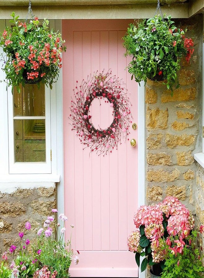 Egolot 20 Inch Valentine Heart Berries Wreath for Front Door, Pink Valentine’s Day Wreath for Indoor Outdoor, Valentine Heart Wreaths for Wedding Doors Windows Walls - Image 5