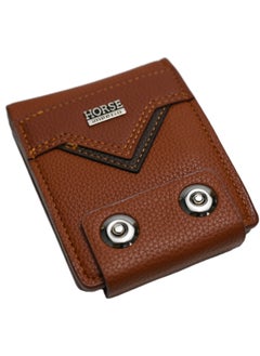 Men's Bifold Wallet in a Solid Color, adorned with Double Buckle Detailing and Internal Card Slots Crafted from Genuine Leather combining style and functionality seamlessly
