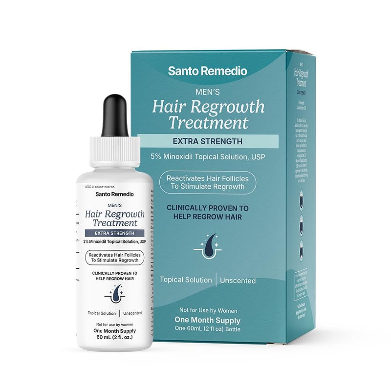 Santo Remedio Mens Hair Regrowth Treatment Helps Stimulate Hair Growth and Reduce Hair Loss Contains 5 Minoxidil Clinically Proven Ingredient Fragrance Free 1Month Supply