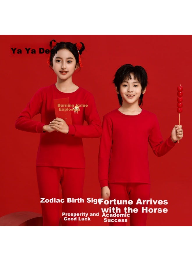 Yalu Children's Thermal Underwear Set Red Cotton Autumn Clothes For Boys And Girls Age 12 Year Of The Horse