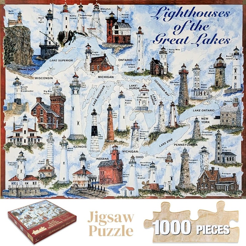 Heritage Puzzle Inc. Lighthouses of the Great Lakes Jigsaw Puzzle - 1000 Pieces - Image 2