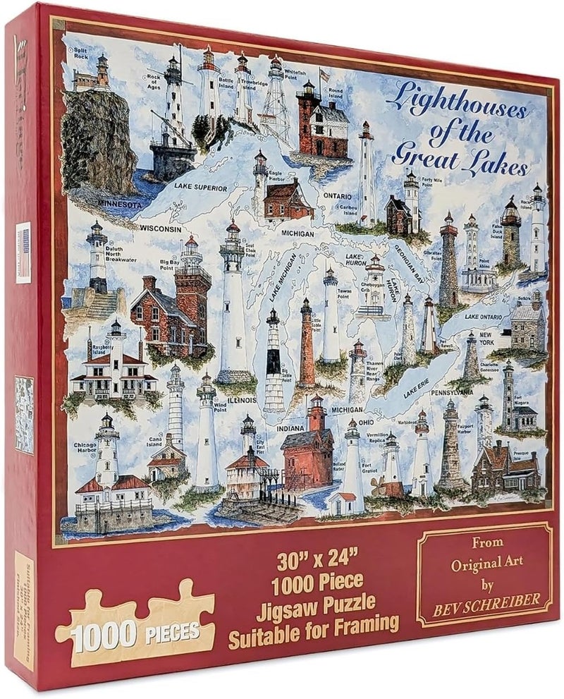 Heritage Puzzle Inc. Lighthouses of the Great Lakes Jigsaw Puzzle - 1000 Pieces - Image 1