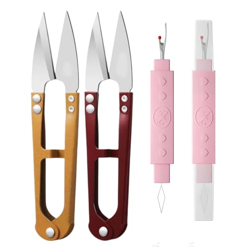 Tusmad 2 Pcs Sewing Scissors Clippers & 2 Pcs 2-in-1 Needle Threader Seam Ripper – Thread Cutters, Pruning Snips & Seam Removal Tools for Sewing, Embroidery, Knitting, Quilting & DIY Crafts - Image 1