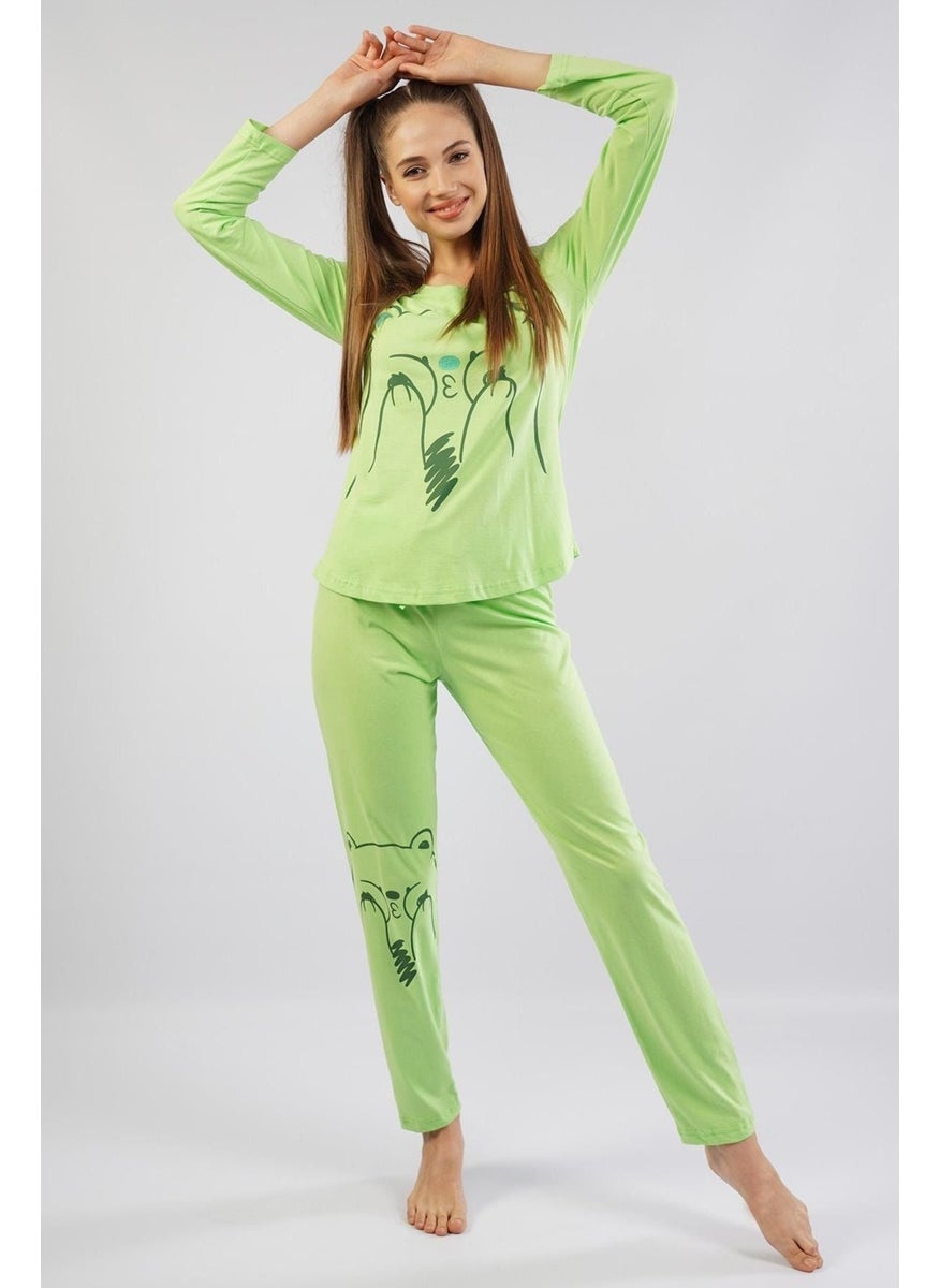 Espuar Women's 100% Cotton Pistachio Green Combed Cotton Pajama Set  - Image 1