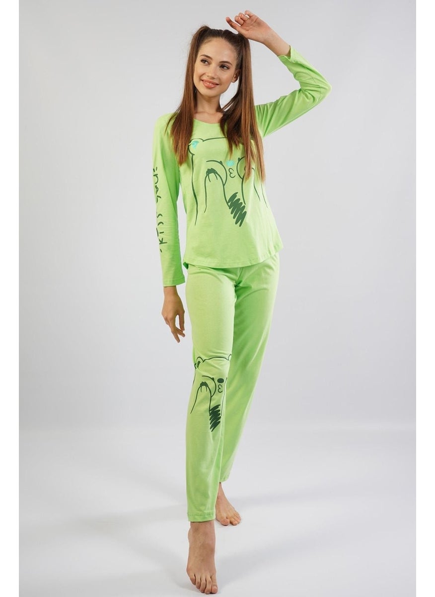 Espuar Women's 100% Cotton Pistachio Green Combed Cotton Pajama Set  - Image 2