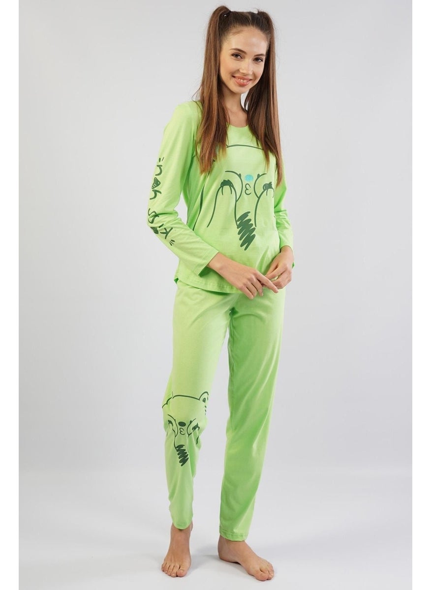 Espuar Women's 100% Cotton Pistachio Green Combed Cotton Pajama Set  - Image 3