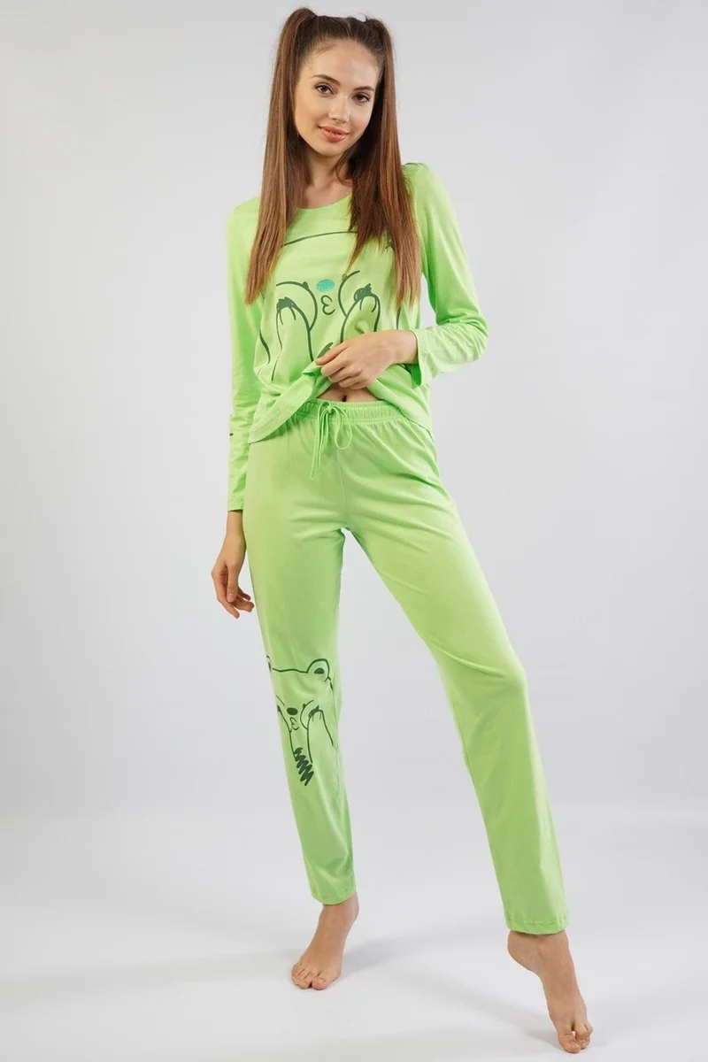 Espuar Women's 100% Cotton Pistachio Green Combed Cotton Pajama Set