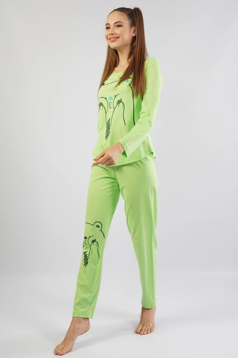 Espuar Women's 100% Cotton Pistachio Green Combed Cotton Pajama Set