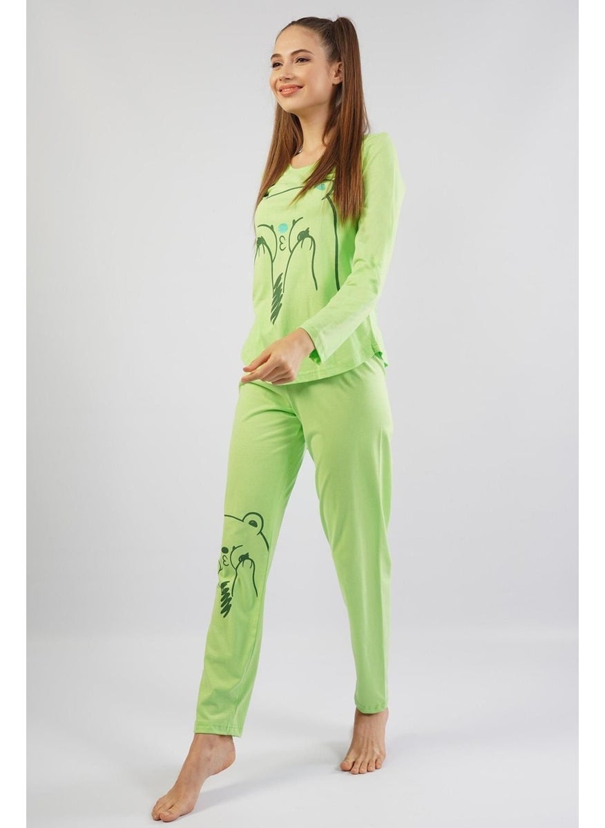 Espuar Women's 100% Cotton Pistachio Green Combed Cotton Pajama Set  - Image 4