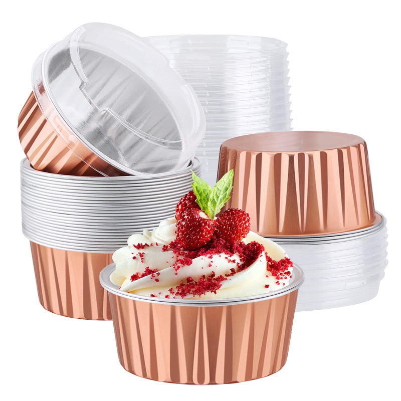 EUSOAR Disposable Ramekins with Lids 30pcs 5oz Muffin Liners Cups with Lids Creme Brulee Ramekin Disposable Aluminum Foil Ramekin Cupcake Baking Cups Aluminum Foil Cupcake Holder Containers Pan