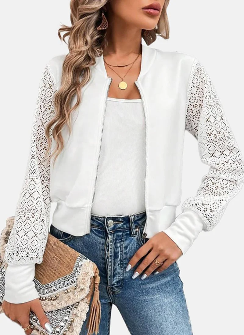 YUNIQEE White Textured Slim Fit Open front Jacket