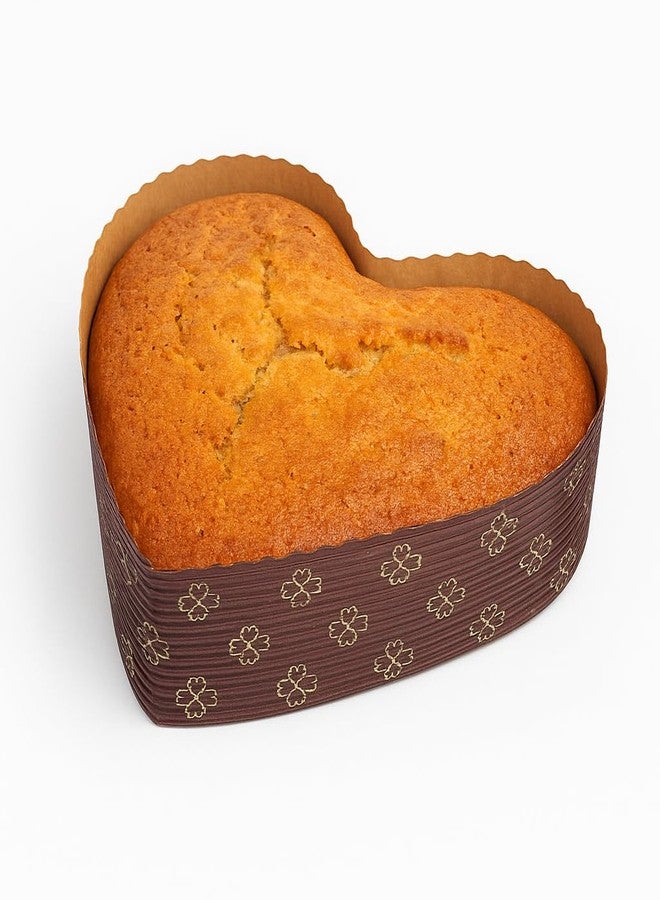 Esslly Heart Paper Cake Mould 500g - Brown Floret Design, Free-Standing, Oven & Microwave Safe, Recyclable - Pack of 20 for Baking, Gifting & Storage - Image 1