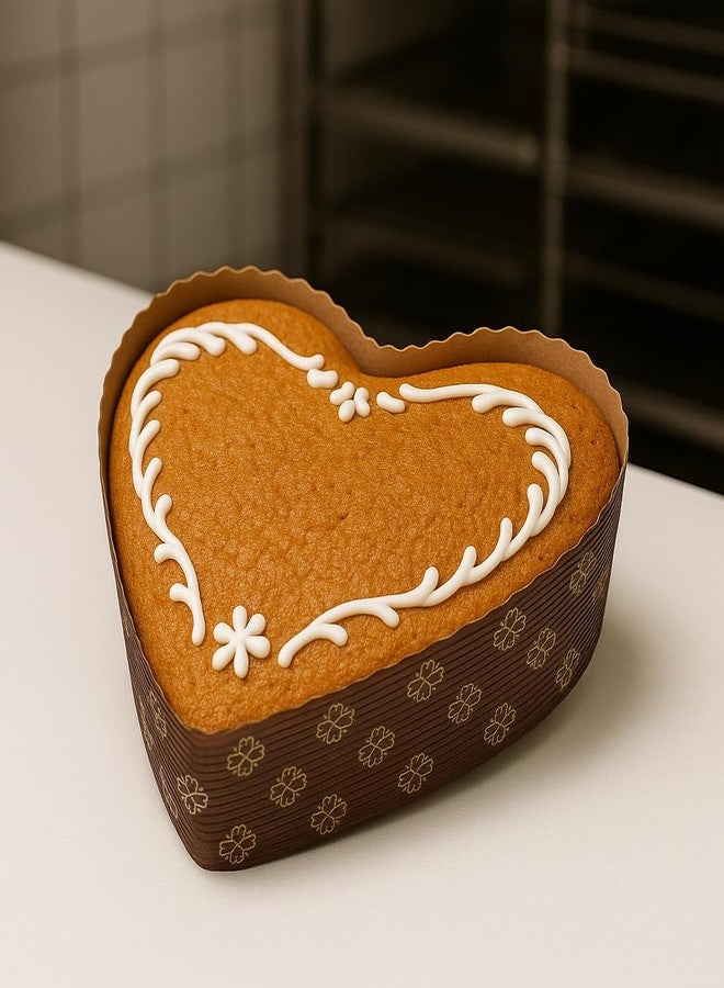 Esslly Heart Paper Cake Mould 500g - Brown Floret Design, Free-Standing, Oven & Microwave Safe, Recyclable - Pack of 20 for Baking, Gifting & Storage - Image 5