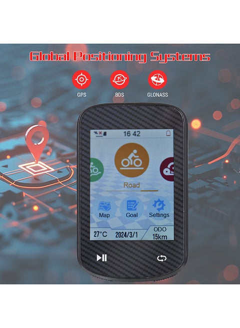 GPS Bike Computer Wireless Waterproof GLONASS ANT+ Sensor and BT Compatible Offline Maps Gyroscope 24-Hour Battery Life 2.4-inch APP Touchscreen Bicycle Computer