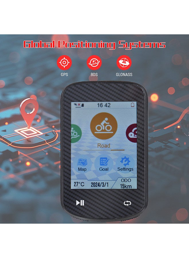 GPS Bike Computer Wireless Waterproof GLONASS ANT+ Sensor and BT Compatible Offline Maps Gyroscope 24-Hour Battery Life 2.4-inch APP Touchscreen Bicycle Computer