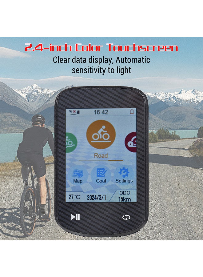GPS Bike Computer Wireless Waterproof GLONASS ANT+ Sensor and BT Compatible Offline Maps Gyroscope 24-Hour Battery Life 2.4-inch APP Touchscreen Bicycle Computer