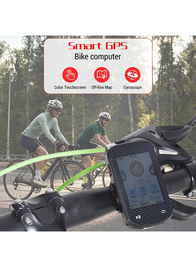 GPS Bike Computer Wireless Waterproof GLONASS ANT+ Sensor and BT Compatible Offline Maps Gyroscope 24-Hour Battery Life 2.4-inch APP Touchscreen Bicycle Computer