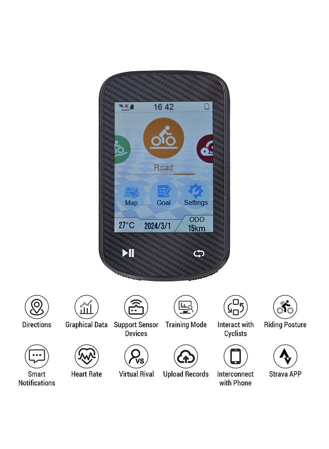 GPS Bike Computer Wireless Waterproof GLONASS ANT+ Sensor and BT Compatible Offline Maps Gyroscope 24-Hour Battery Life 2.4-inch APP Touchscreen Bicycle Computer