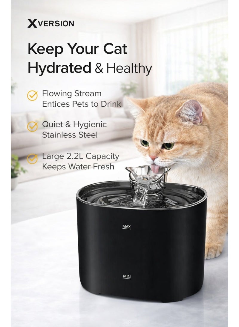 XVersion Cat Water Fountain,  2.2 Litter Pet Fountain with Water Filter, Automatic Pet Water Drinking Bowl Quiet for Cats, Dogs, Multiple Pets (Black) - Image 2