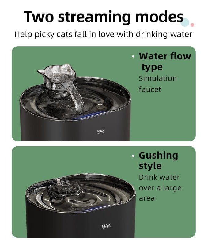 XVersion Cat Water Fountain,  2.2 Litter Pet Fountain with Water Filter, Automatic Pet Water Drinking Bowl Quiet for Cats, Dogs, Multiple Pets (Black) - Image 3