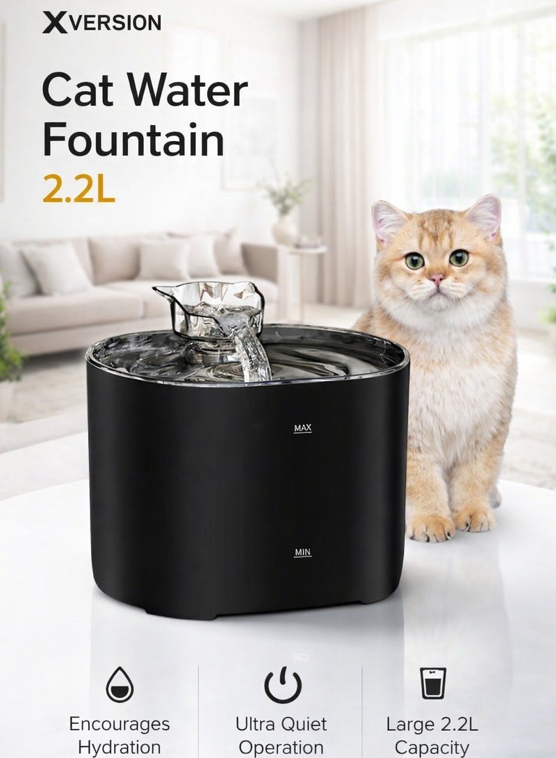 XVersion Cat Water Fountain,  2.2 Litter Pet Fountain with Water Filter, Automatic Pet Water Drinking Bowl Quiet for Cats, Dogs, Multiple Pets (Black) - Image 5