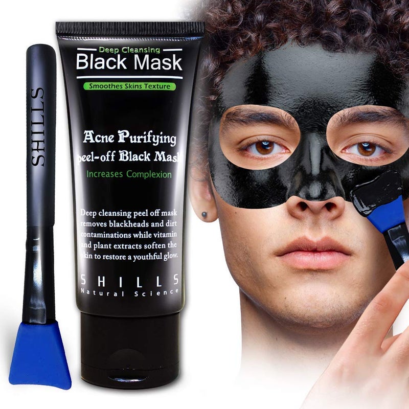 Shills SHILLS Face Mask for Men Face Mask Purifying Peel Off Mask Charcoal Mask Blackhead Removal Mask Peel Off Mask Charcoal Mask and a Brush Set