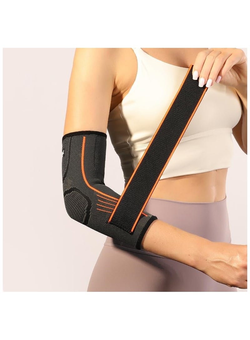 Elbow Brace Support with Strap, 2 PACK Adjustable Compression Sleeve for Men and Women, Ideal for Workout, Basketball, Golf, Tennis, Weightlifting, Pain Relief for Tendonitis and Arthritis, M Size - Image 4