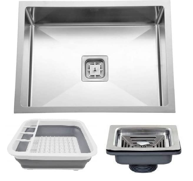 EVANEX 21 x 18 x 10 Handmade Matt Finish 304 Grade Stainless Steel Single Bowl Kitchen Sink With Silicon Fruit Basket - Image 1