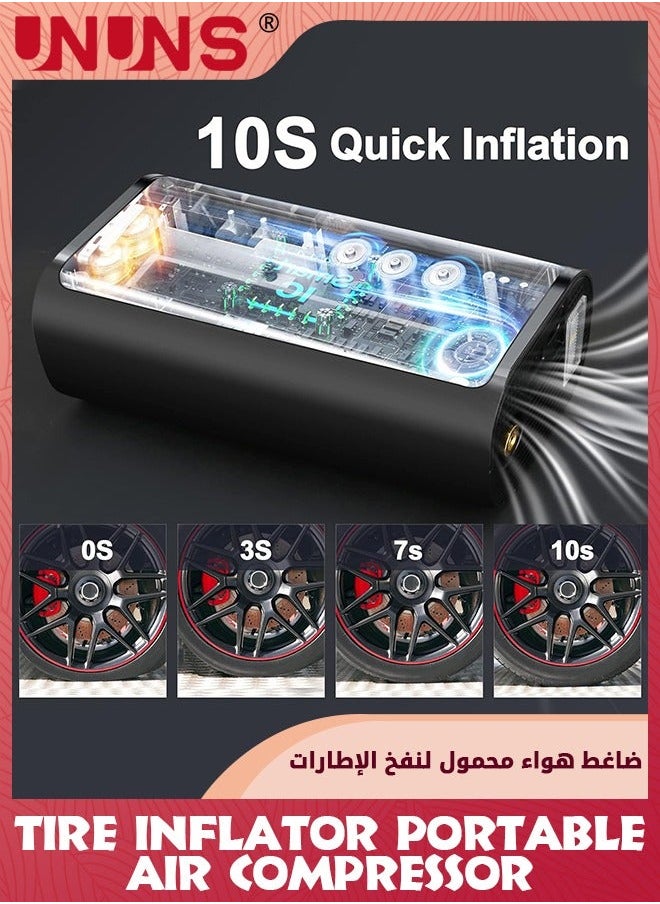 UNUNS Tire Inflator Portable Air Compressor,5V Cordless 150PSI,12V DC Cord,Tire With Pressure Gauge/LCD Screen,Quick Inflation For Car Motorcycle Bike Balls,Rechargeable Pump  - Image 4