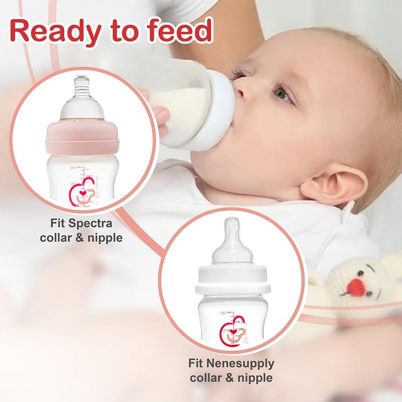 NENESUPPLY زجاجات ضخ الحليب ذات العنق العريض 9 أونص 4 قطع من نينسوبلاي للاستخدام مع مضخات سبيكترا S1 و S2 و 9 بلس. زجاجات ضخ لمضخة سبيكترا. زجاجات تخزين وجمع حليب الثدي. - Image 5