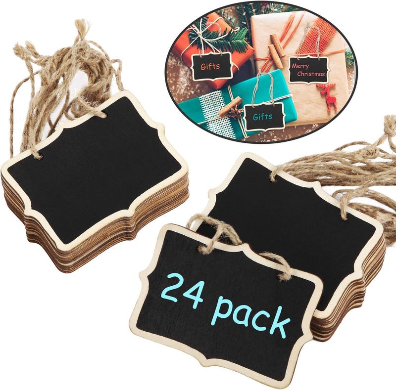 Outus Chalkboard Tags Hanging Wooden Chalkboard Signs 3.35 x 2.36 Inch Mini Wood Chalkboard Labels Rectangle Blackboard Tags Massage Board Signs (24 Pieces) - Image 1
