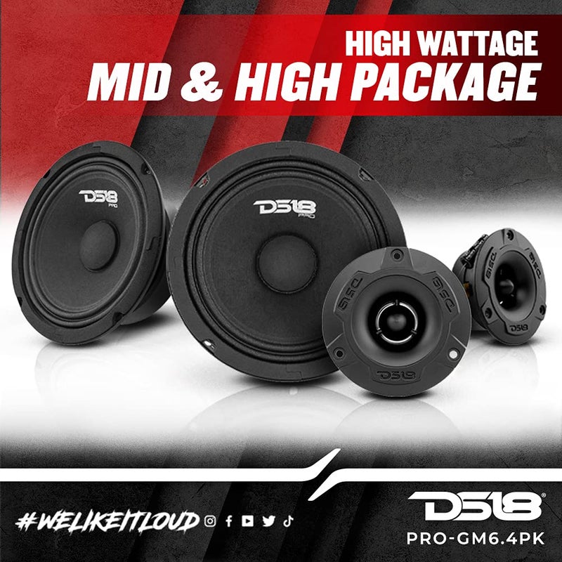 DS18 PRO-GM6.4PK Mid and High Complete Package - Includes 2X Midrange Loudspeaker 6" and 2X Aluminum Super Bullet Tweeter 1" Built in Crossover - Door Speakers for Car or Truck Stereo Sound System - Image 4