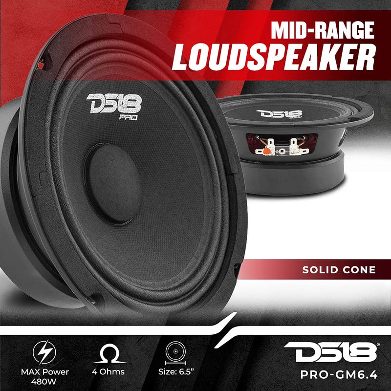 DS18 PRO-GM6.4PK Mid and High Complete Package - Includes 2X Midrange Loudspeaker 6" and 2X Aluminum Super Bullet Tweeter 1" Built in Crossover - Door Speakers for Car or Truck Stereo Sound System - Image 2