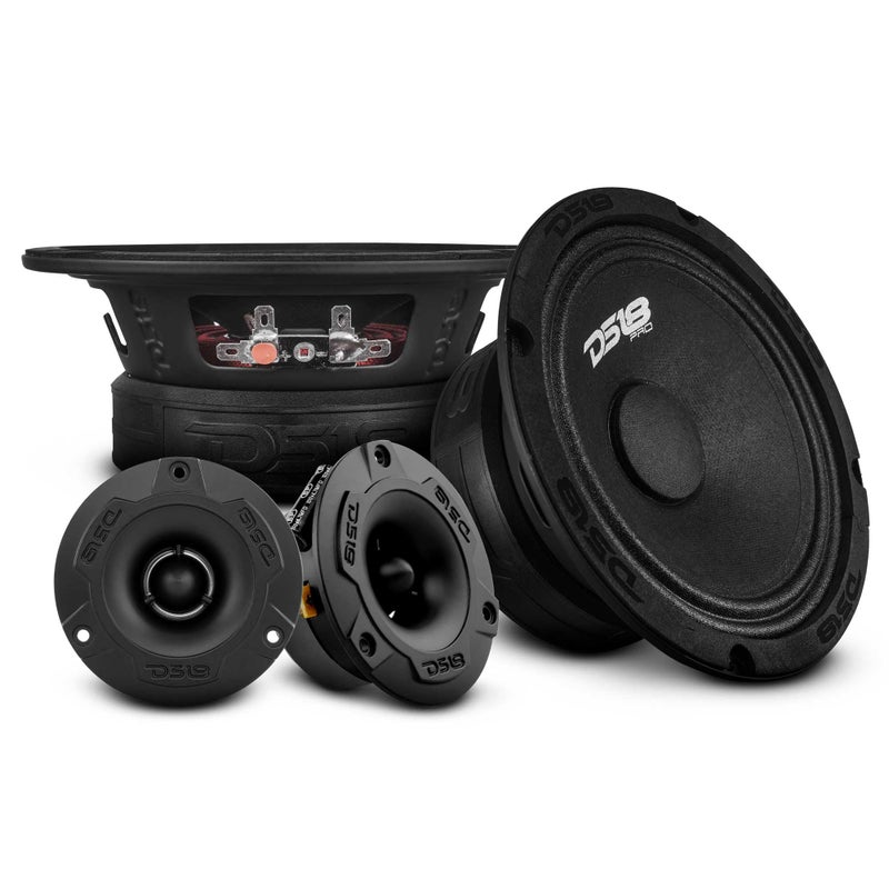 DS18 PRO-GM6.4PK Mid and High Complete Package - Includes 2X Midrange Loudspeaker 6" and 2X Aluminum Super Bullet Tweeter 1" Built in Crossover - Door Speakers for Car or Truck Stereo Sound System - Image 1