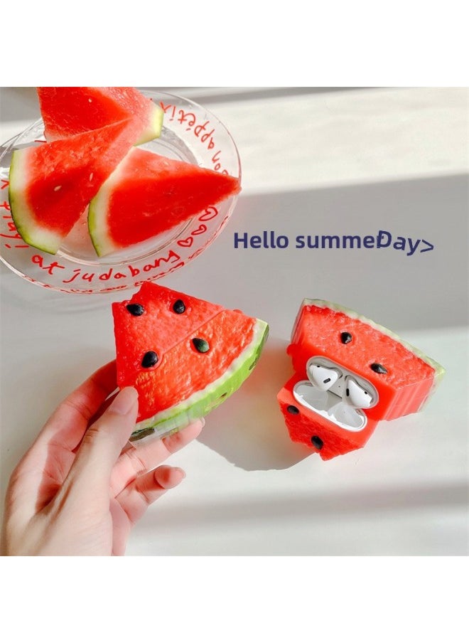 Generic - Funny Watermelon Suitable For AirPods Pro For Apple Bluetooth Headset 2/3/4 Generation Silicone Protective Soft Case Suitable-Color:Watermelon + Hook-Applicable Models:AirPods 4(2024) - Image 1