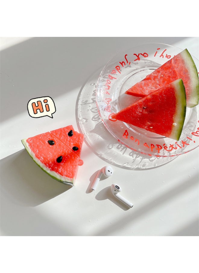 Generic - Funny Watermelon Suitable For AirPods Pro For Apple Bluetooth Headset 2/3/4 Generation Silicone Protective Soft Case Suitable-Color:Watermelon + Hook-Applicable Models:AirPods 4(2024) - Image 1
