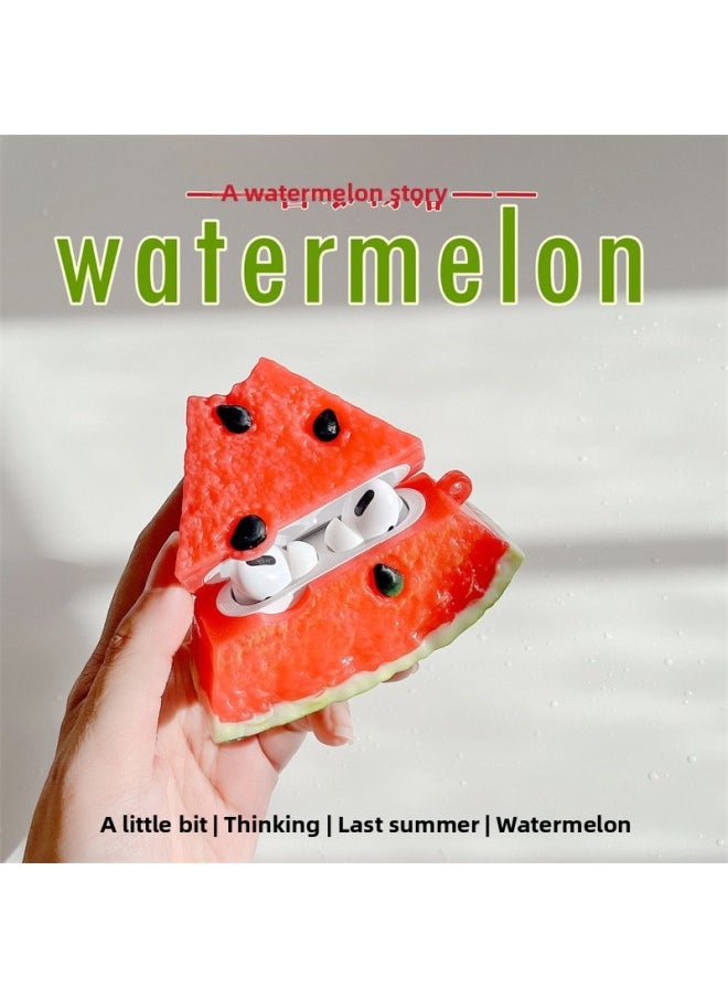 Generic - Funny Watermelon Suitable For AirPods Pro For Apple Bluetooth Headset 2/3/4 Generation Silicone Protective Soft Case Suitable-Color:Watermelon + Hook-Applicable Models:AirPods 4(2024) - Image 1