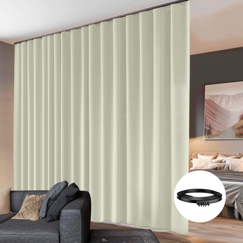 hoeflife Room Divider Curtain with Flexible Ceiling Track  Total Privacy Ceiling Track Curtains Blackout Sound Proof Floor to Curtains for Living Room Bedroom Patio Sliding Door (Beige  W150 x H84) - Image 1