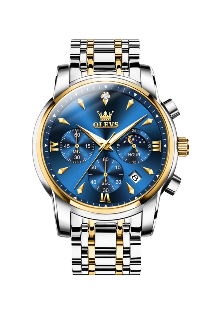 أوليفز ساعات OLEVS للرجال، ساعة أنيقة من الفولاذ المقاوم للصدأ، كوارتز، كرونوغراف، مقاومة للماء، مضيئة، 3639 - Image 1