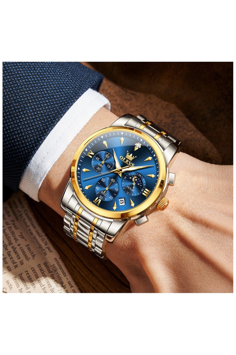 أوليفز ساعات OLEVS للرجال، ساعة أنيقة من الفولاذ المقاوم للصدأ، كوارتز، كرونوغراف، مقاومة للماء، مضيئة، 3639 - Image 2