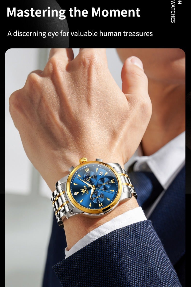 أوليفز ساعات OLEVS للرجال، ساعة أنيقة من الفولاذ المقاوم للصدأ، كوارتز، كرونوغراف، مقاومة للماء، مضيئة، 3639 - Image 4