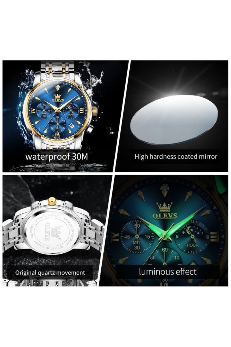 أوليفز ساعات OLEVS للرجال، ساعة أنيقة من الفولاذ المقاوم للصدأ، كوارتز، كرونوغراف، مقاومة للماء، مضيئة، 3639 - Image 5