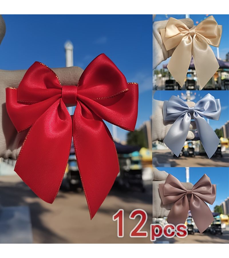 12 Pcs Double Layered Waist Bow Champagne Golden 5.12 Inches Long 4.13 Inches High For Gift Wrapping Gift Basket Decoration Birthday Party Supplies Holiday Decor Floral Wreath Bridal Shower - Image 3